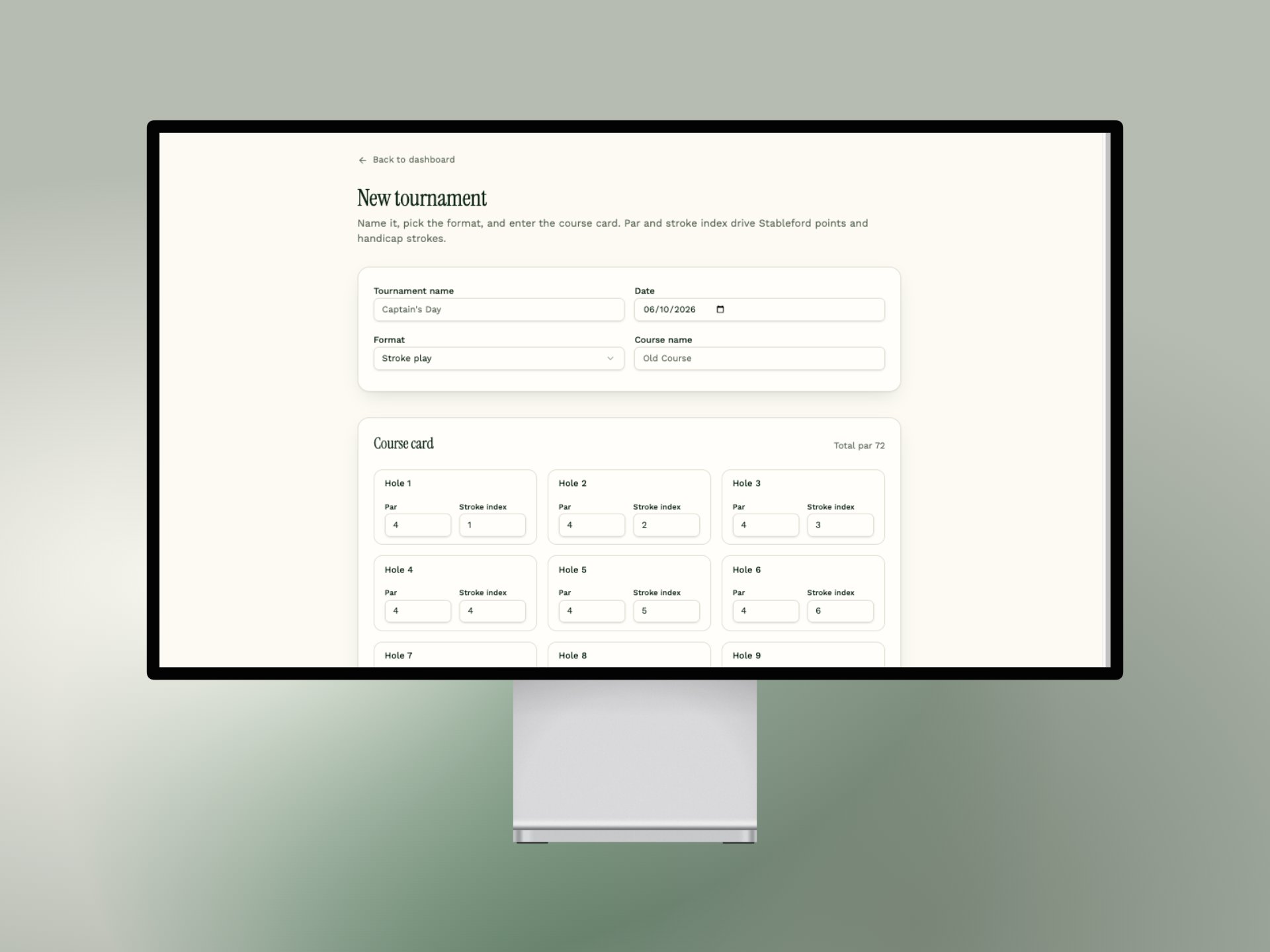 ClubScore · Course setup